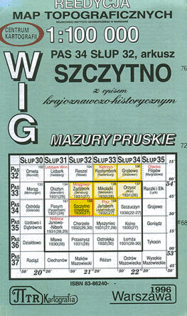 Szczytno. Reprint mapy WIG 1:100 000